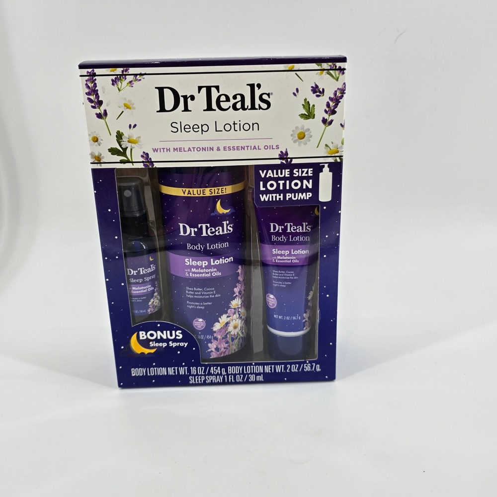 Dr Teal's Sleep Lotion Set Melatonin Essential Oils 3 Piece Kit New Sealed Box